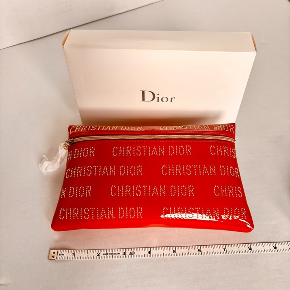 Dior Beauty Makeup pouch with Zipper, Christian Dior in Silver Rivets, shiny Red - Picture 3 of 4